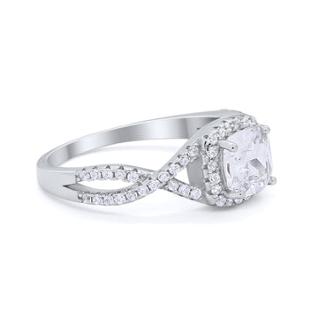 Halo Cushion Infinity Shank Wedding Ring Simulated Cubic Zirconia 925 Sterling Silver